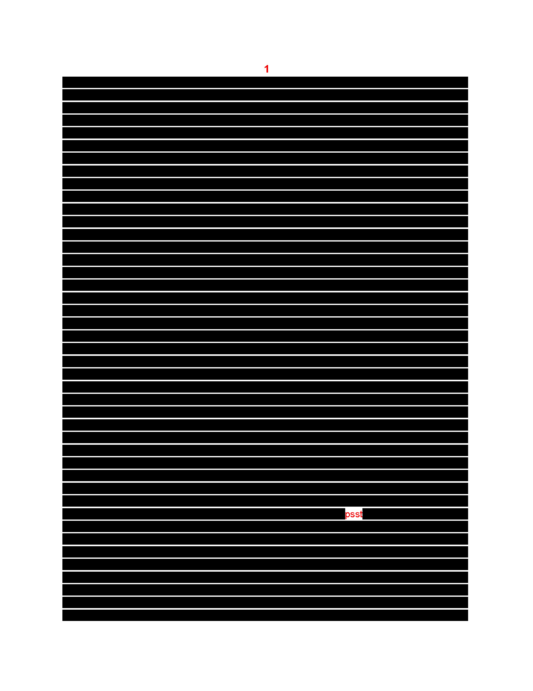 Pain Scale #1. Completely redacted page of text except one word: p s s t (pronounced pisst)